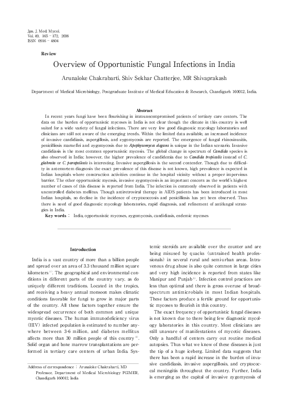 (PDF) Overview of opportunistic fungal infections in India
