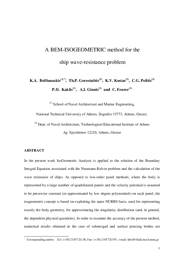 (PDF) A BEM-isogeometric method for the ship wave-resistance problem