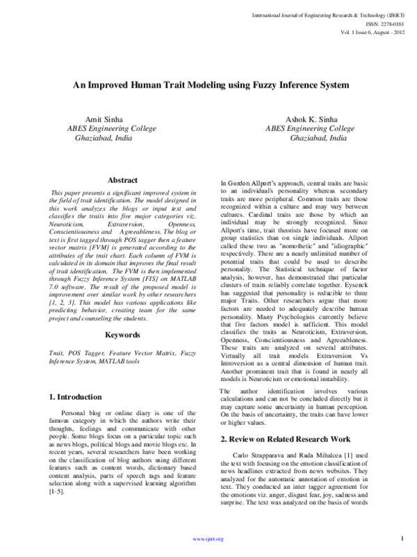 (PDF) An Improved Human Trait Modeling using Fuzzy Inference System