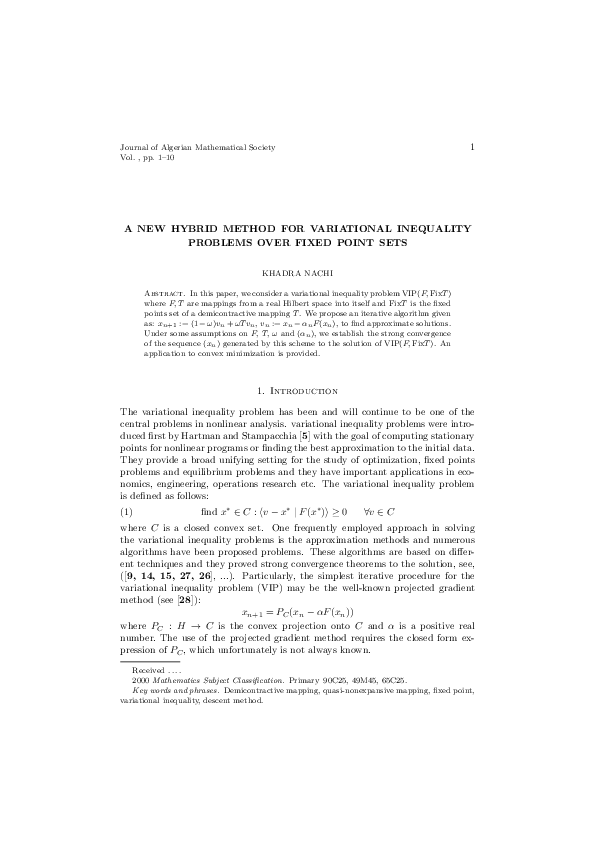 (PDF) A New Hybrid Method for Variational Inequality Problems Over ...