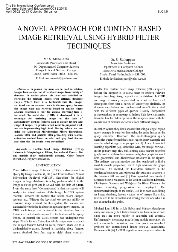 (PDF) A Novel Approach for Content Based Image Retrieval