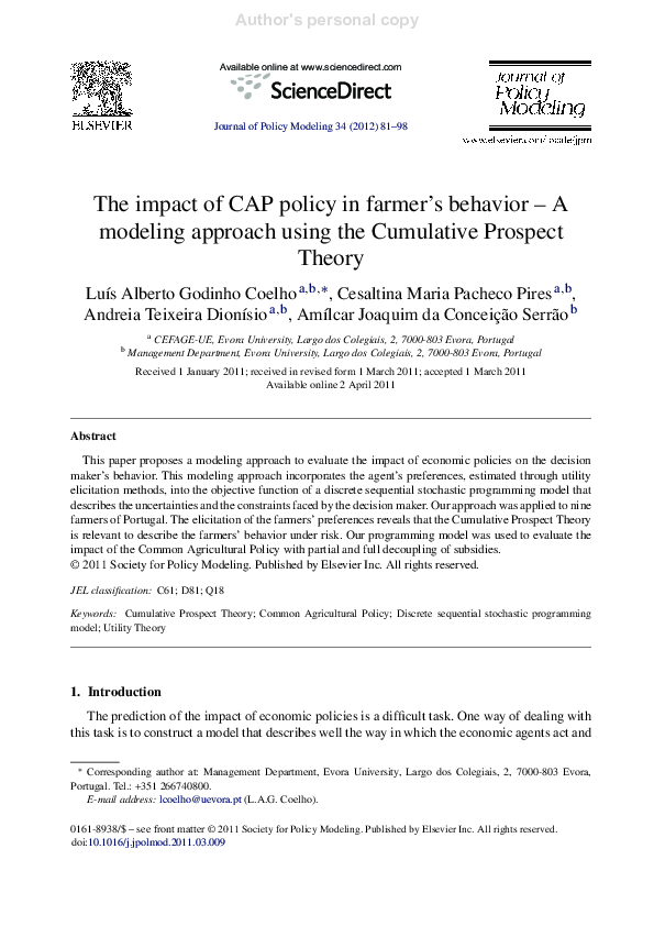 (PDF) The impact of CAP policy in farmer's behavior – A modeling ...