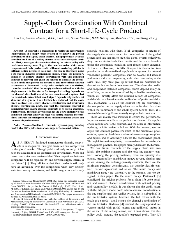(PDF) Supply Chain Coordination with Combined Contract under Two-Period ...