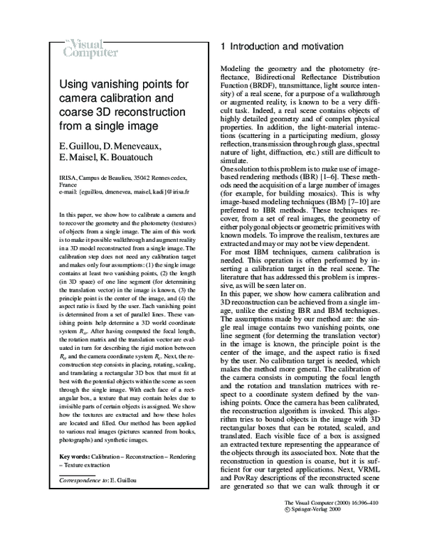(PDF) Using vanishing points for camera calibration and coarse 3D