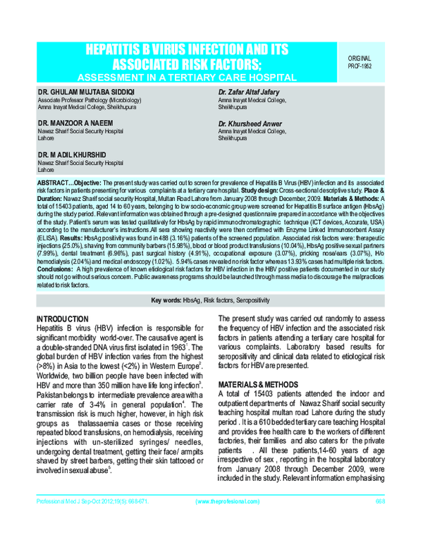 (PDF) Hepatitis B Virus Infection and Its Associated Risk Factors