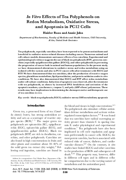 (PDF) In Vitro Effects of Tea Polyphenols on Redox Metabolism ...