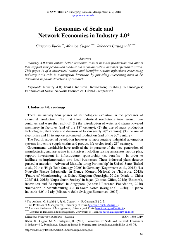 (PDF) Economies of Scale and Network Economies in Industry 4.0 (PDF) Economies of Scale and Network Economies in Industry 4.0