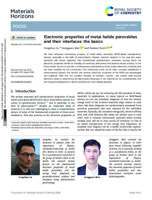 (PDF) Electronic properties of metal halide perovskites and their ...