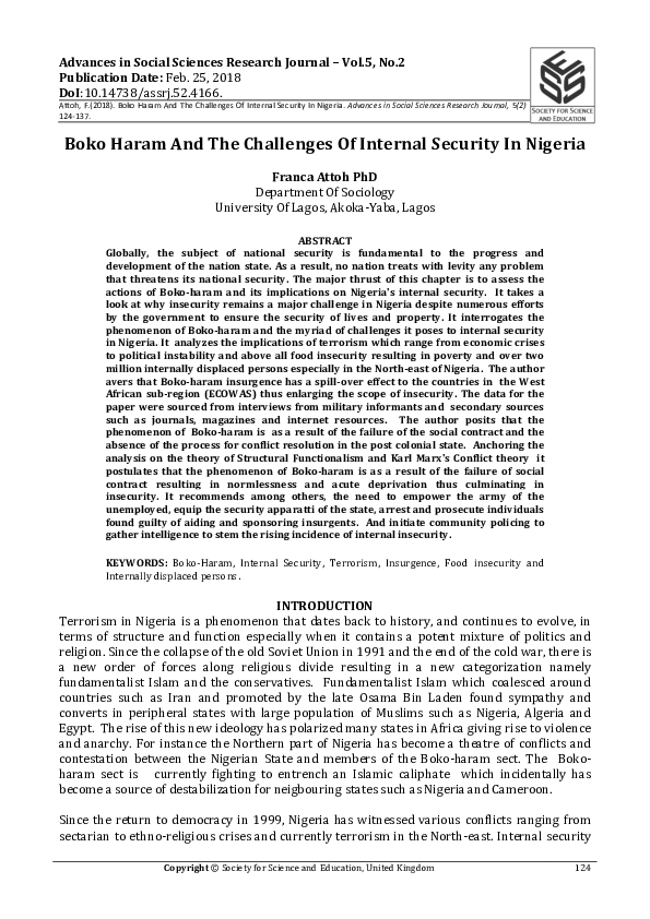 (PDF) Boko Haram and the Challenges of Internal Security in Nigeria