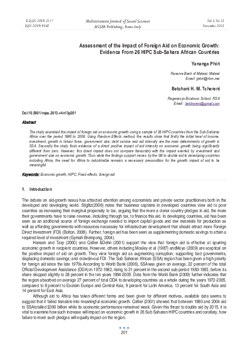(PDF) Assessment of the Impact of Foreign Aid on Economic Growth ...