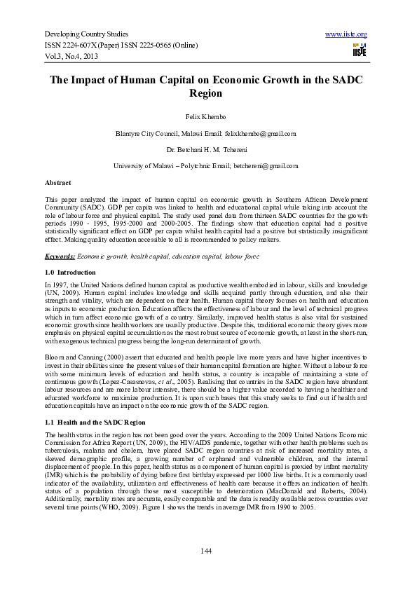 (PDF) The Impact of Human Capital on Economic Growth in the SADC Region