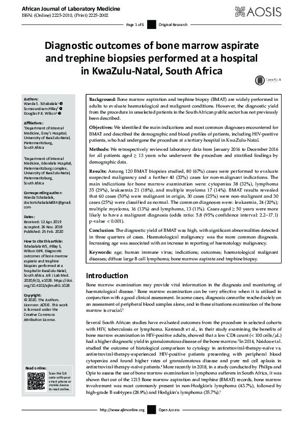 (PDF) Diagnostic outcomes of bone marrow aspirate and trephine biopsies ...