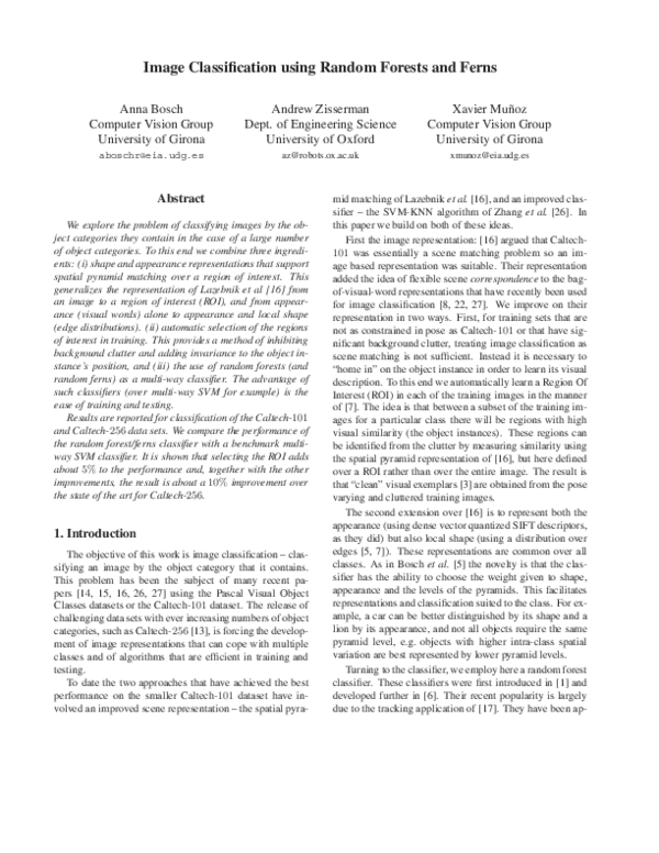(PDF) Image Classification using Random Forests and Ferns