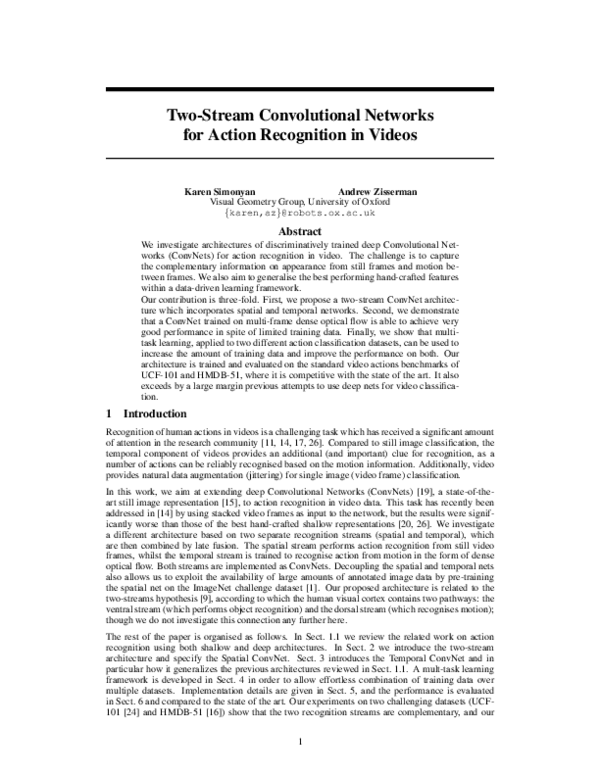 (PDF) Two-stream convolutional networks for action recognition in videos