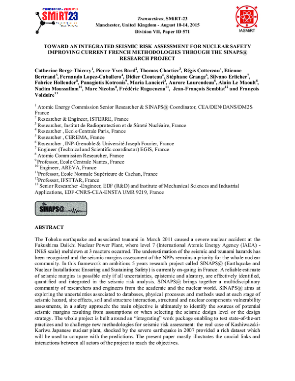 (PDF) Toward an integrated seismic risk assessment for nuclear safety ...