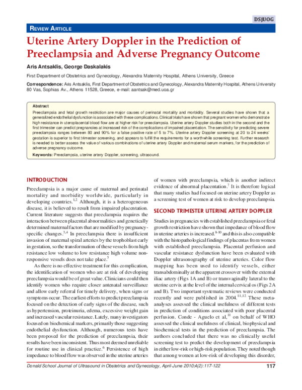 (PDF) Uterine Artery Doppler in the Prediction of Preeclampsia and ...