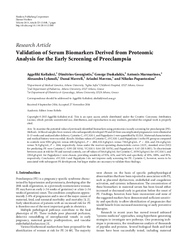 (PDF) Validation of Serum Biomarkers Derived from Proteomic Analysis ...