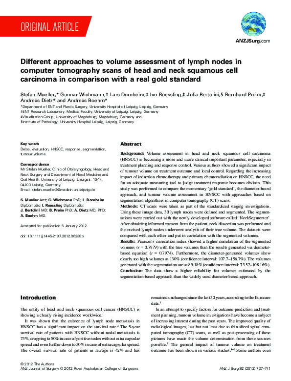 (PDF) Different approaches to volume assessment of lymph nodes in ...