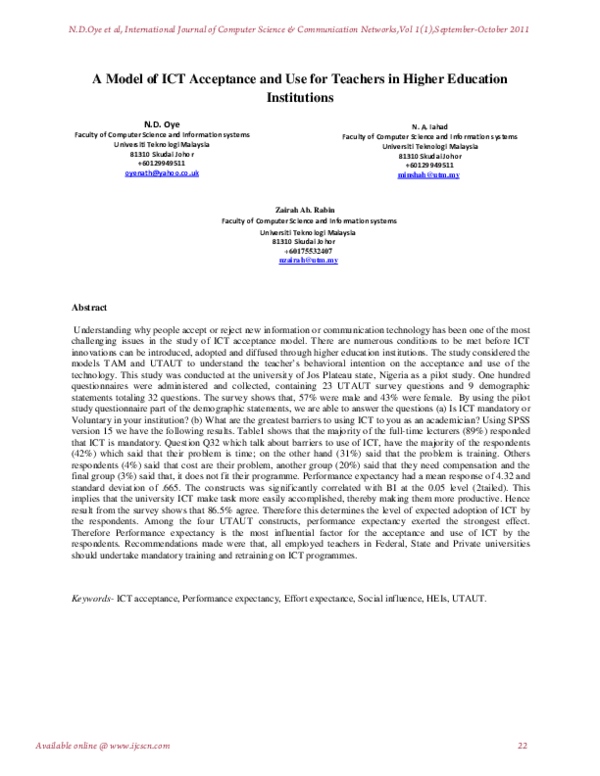 (PDF) A Model of ICT Acceptance and Use for Teachers in Higher ...