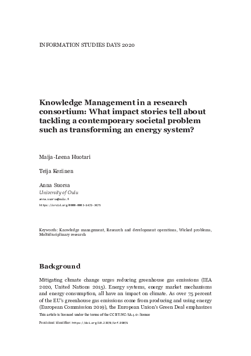 (PDF) Knowledge Management in a research consortium