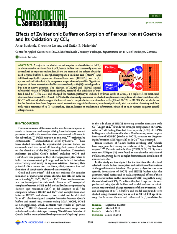 (PDF) Effects of Zwitterionic Buffers on Sorption of Ferrous Iron at ...