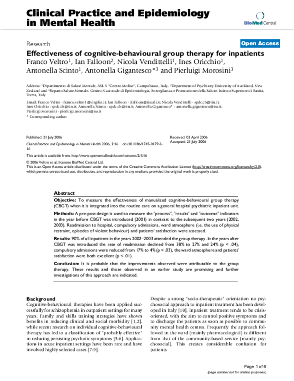 (PDF) Effectiveness of a cognitive behavioural group therapy (CBGT) for ...