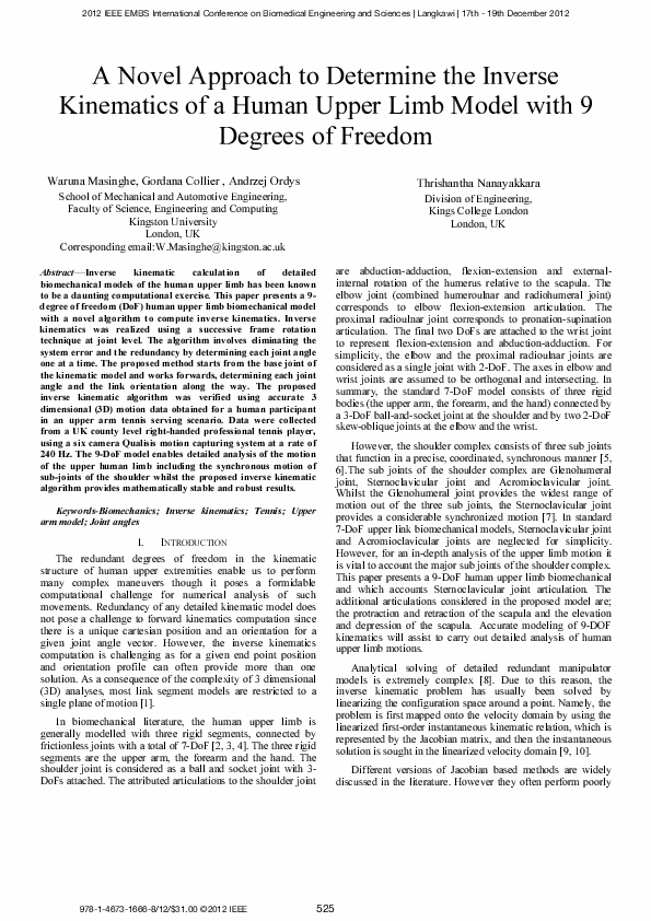 (PDF) A novel approach to determine the inverse kinematics of a human ...