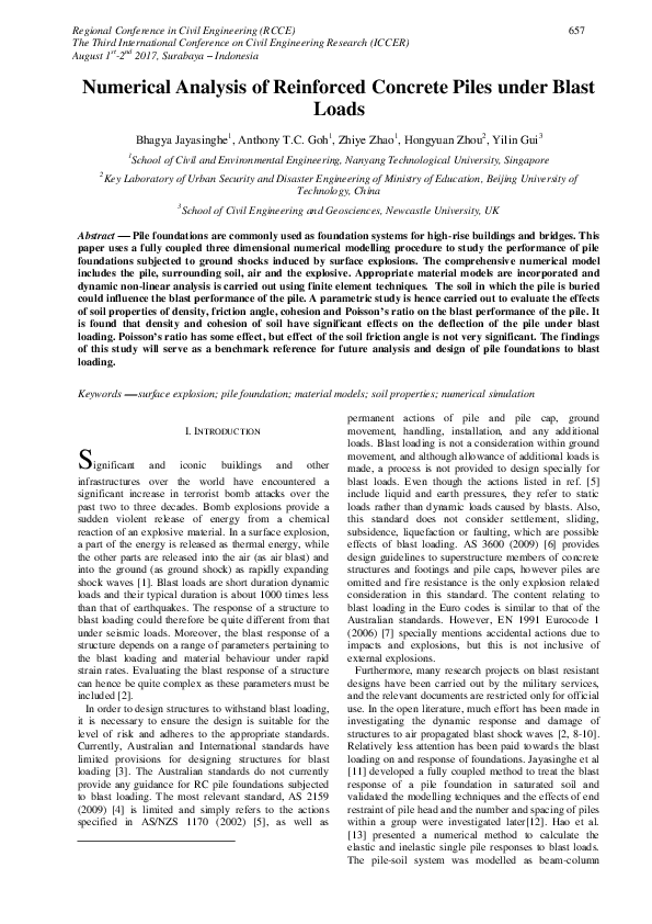 (PDF) Numerical Analysis of Reinforced Concrete Piles under Blast Loads