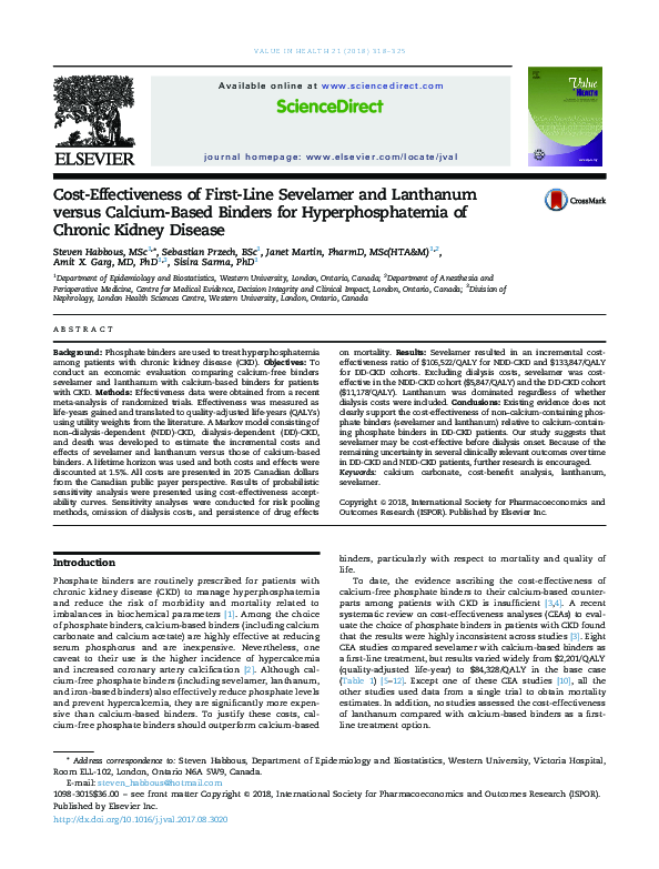 (PDF) CostEffectiveness of FirstLine Sevelamer and Lanthanum versus