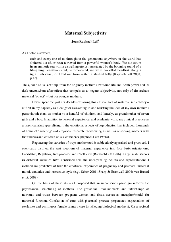 Maternal Subjectivity