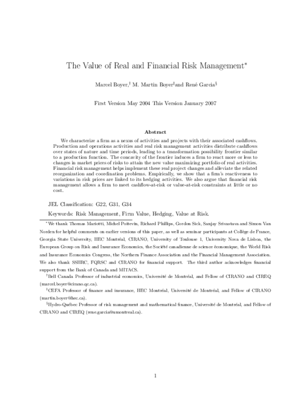 (PDF) The Value of Real and Financial Risk Management