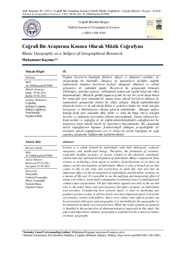 (PDF) Music Geography as a Subject of Geographical Research