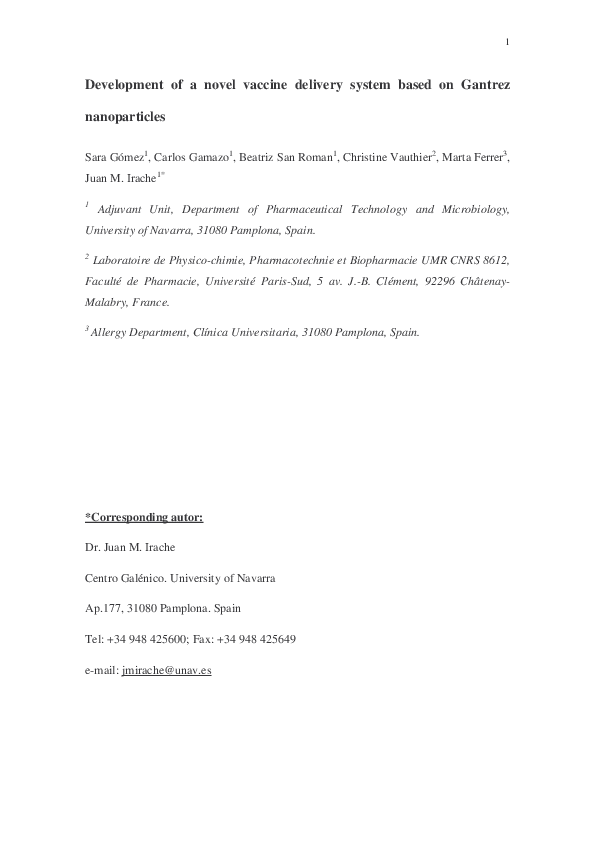 (PDF) Development of a Novel Vaccine Delivery System Based on Gantrez ...