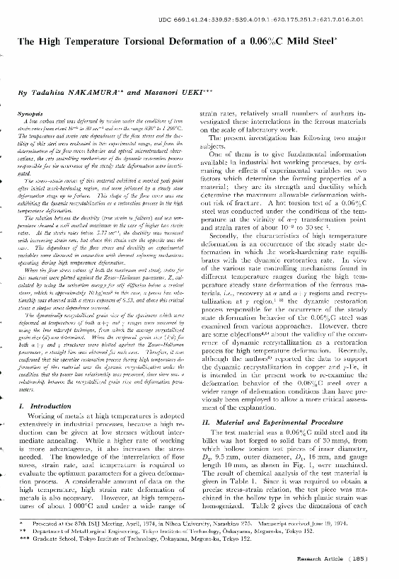 (PDF) The High Temperature Torsional Deformation of a 0.06%C Mild Steel