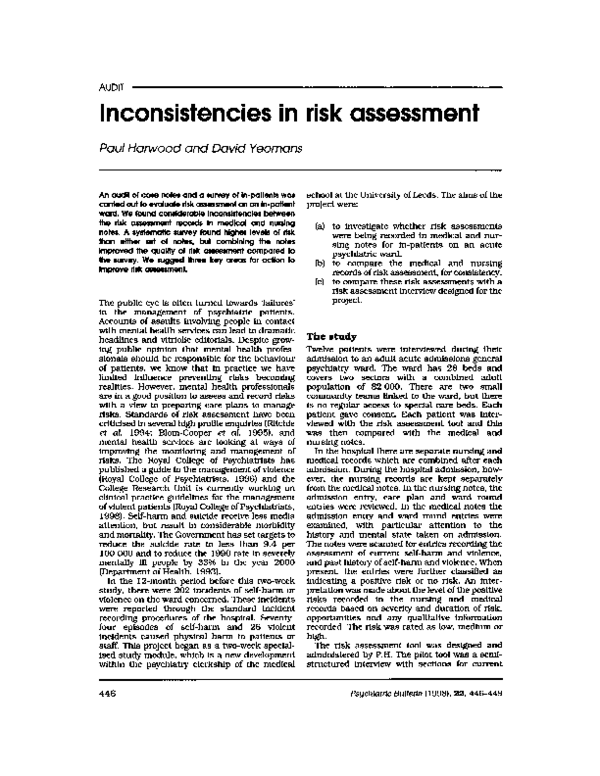 (PDF) Inconsistencies in risk assessment