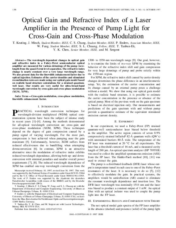 (PDF) Optical gain and refractive index of a laser amplifier in the ...