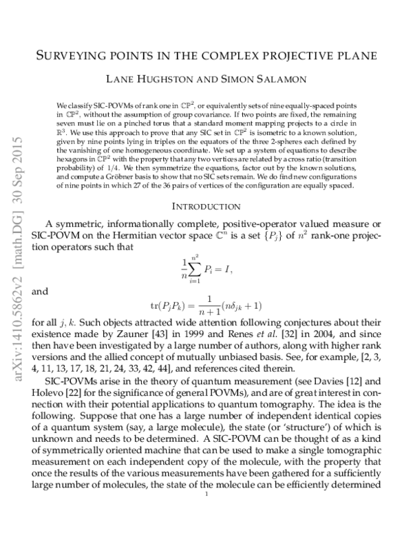 (PDF) Surveying points in the complex projective plane