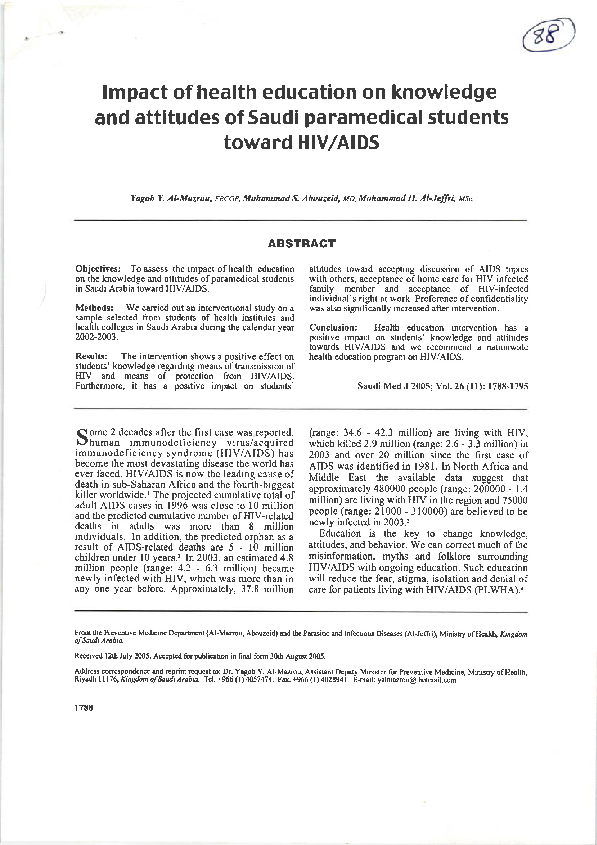 (PDF) Impact of health education on knowledge and attitudes of Saudi ...
