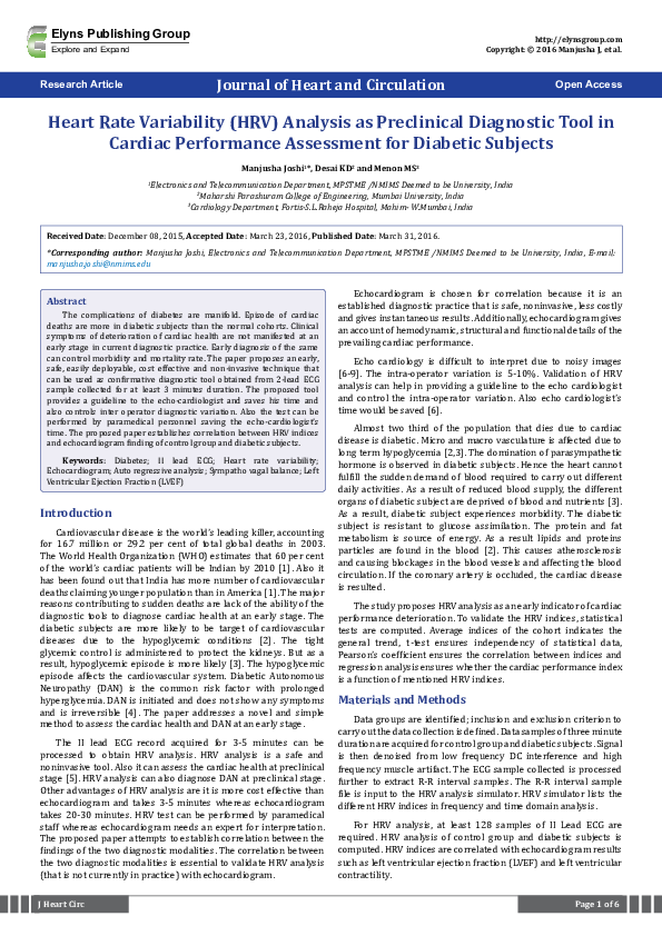 (PDF) Heart Rate Variability (HRV) Analysis as Preclinical Diagnostic ...