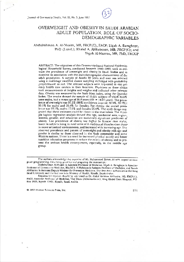 (PDF) Overweight and Obesity in Saudi Arabian Adult Population, Role of ...