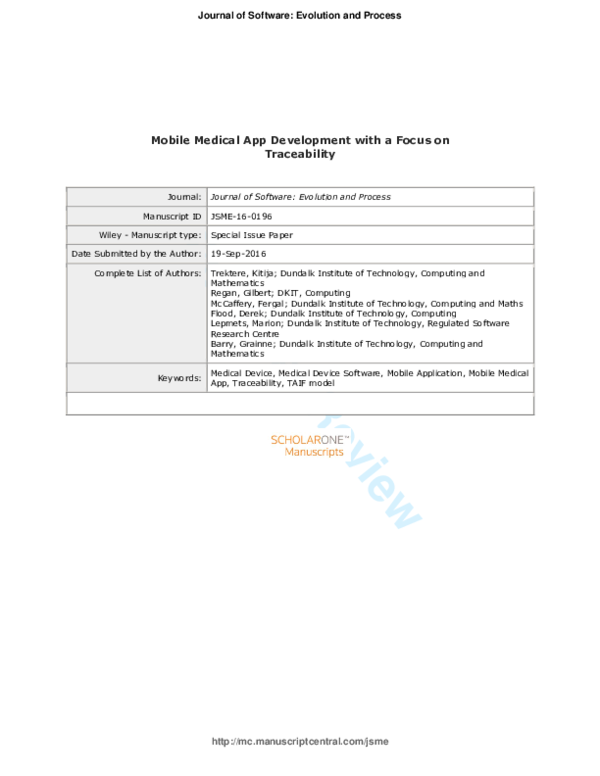 (PDF) Mobile medical app development with a focus on traceability