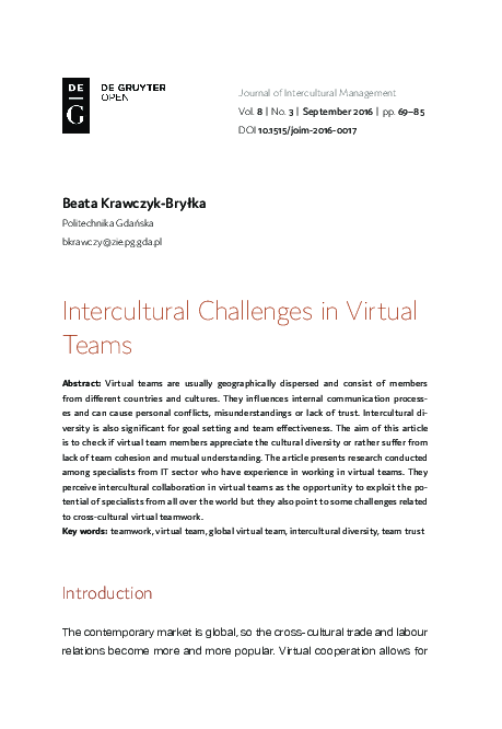 (PDF) Intercultural Challenges in Virtual Teams