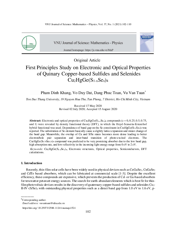 (PDF) First Principles Study on Electronic and Optical Properties of ...