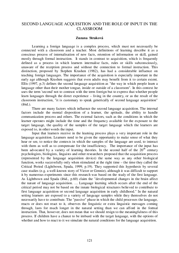 (PDF) Second Language Acquisition and the Role of Input in the Classroom