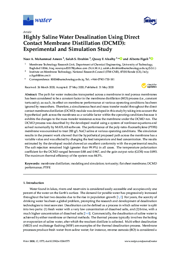 (PDF) Highly Saline Water Desalination Using Direct Contact Membrane ...