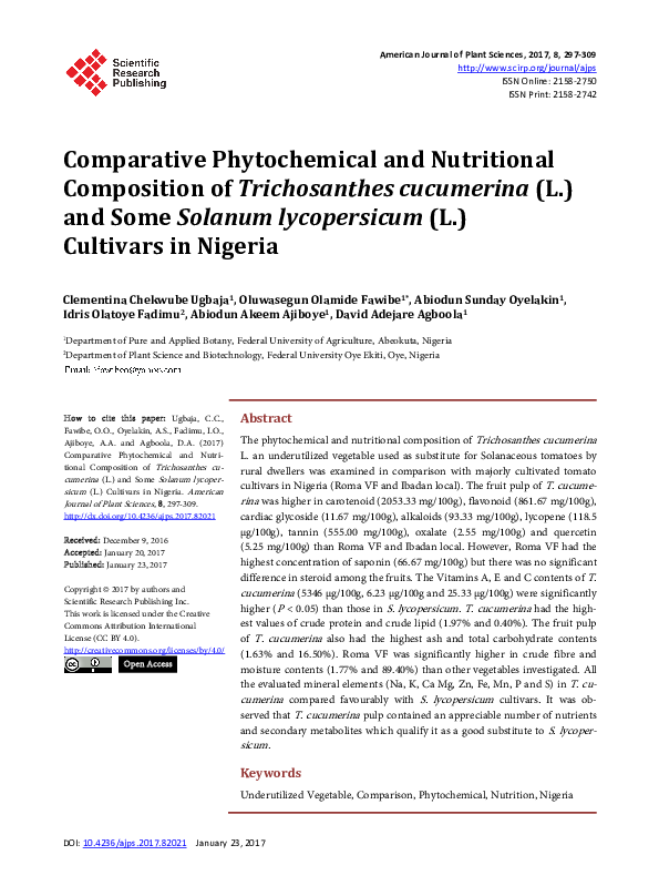 (PDF) Comparative Phytochemical and Nutritional Composition of ...