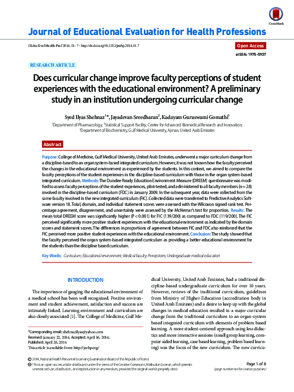 (PDF) Does curricular change improve faculty perceptions of student ...