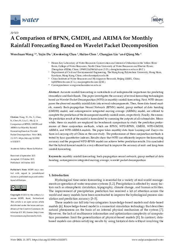 (PDF) A Comparison of BPNN, GMDH, and ARIMA for Monthly Rainfall ...