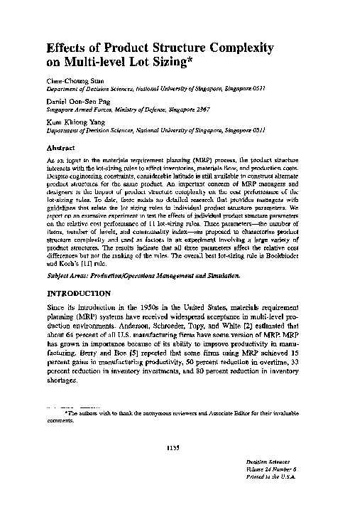 (PDF) Effects of Product Structure Complexity on Multi-level Lot Sizing