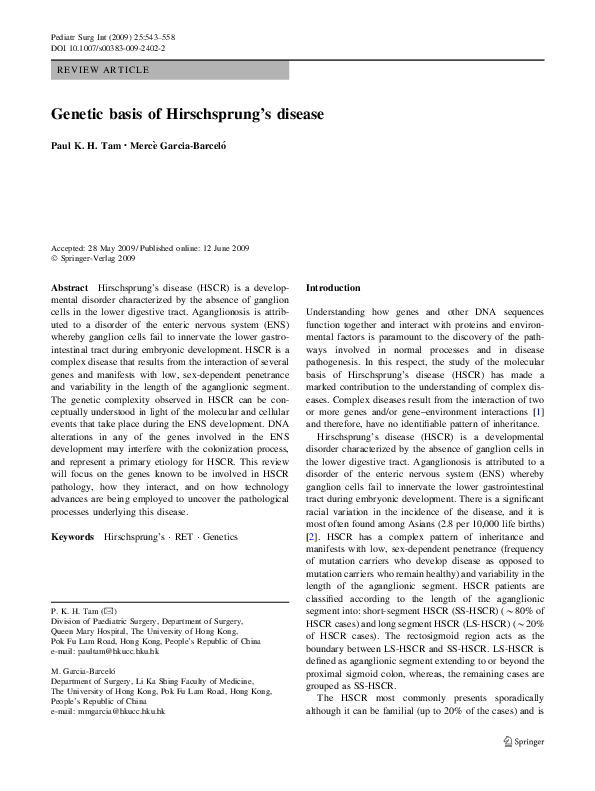 Genetic Factors in Hirschsprung's Disease